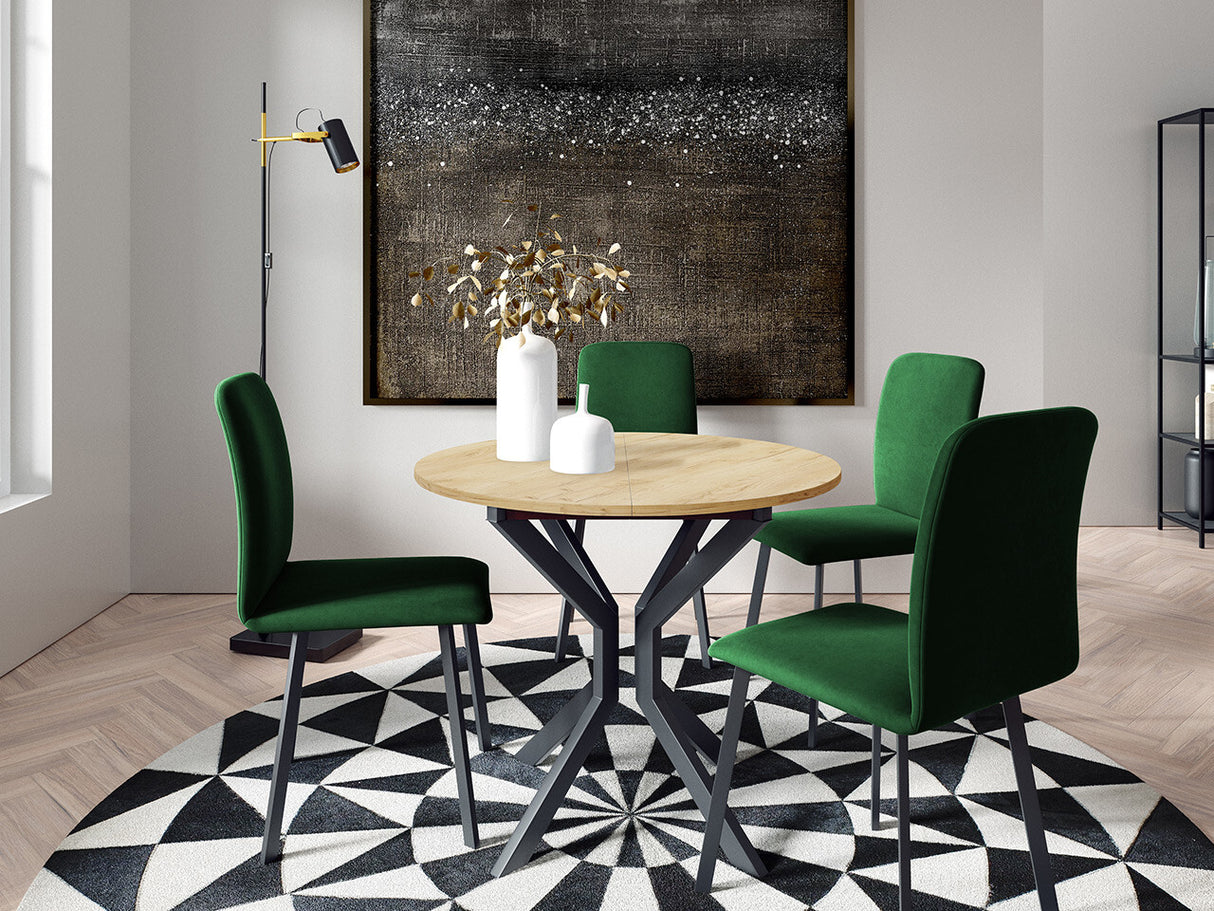 Étkezőgarnitúra Zestaw DIONE M + 4 x LUKE, Fa színe: Kézműves aranytölgy + Fekete, Kárpit: Amor Velvet 4311