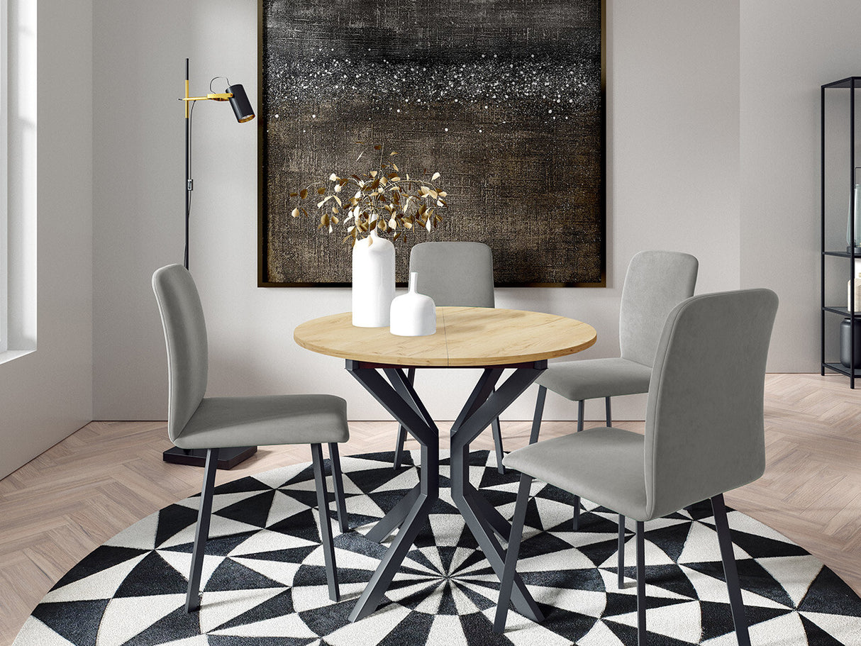 Étkezőgarnitúra Zestaw DIONE M + 4 x LUKE, Fa színe: Kézműves aranytölgy + Fekete, Kárpit: Amor Velvet 4318