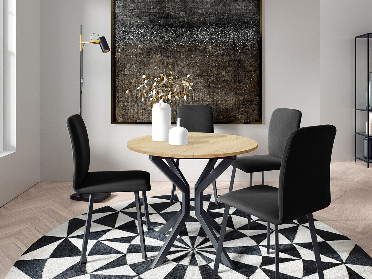 Étkezőgarnitúra Zestaw DIONE M + 4 x LUKE, Fa színe: Kézműves aranytölgy + Fekete, Kárpit: Amor Velvet 4321