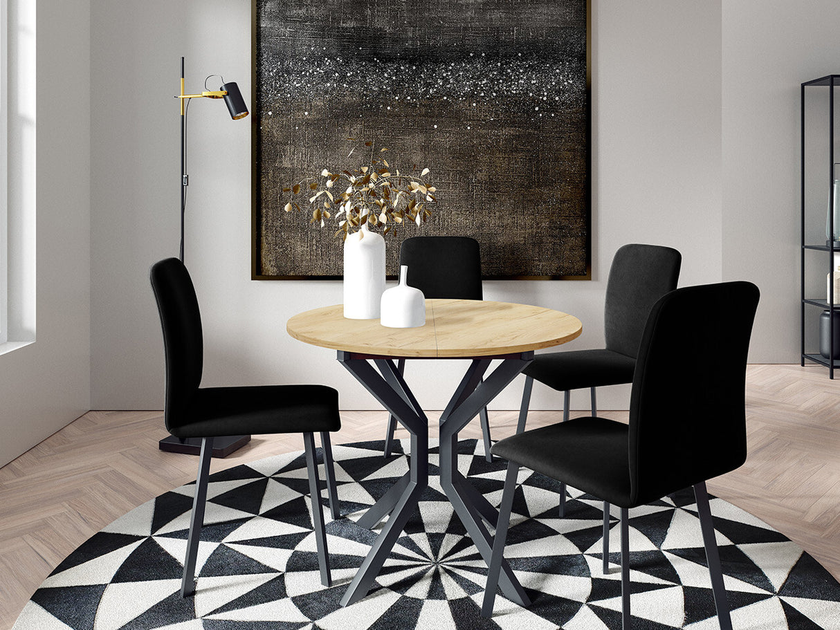 Étkezőgarnitúra Zestaw DIONE M + 4 x LUKE, Fa színe: Kézműves aranytölgy + Fekete, Kárpit: Amor Velvet 4322