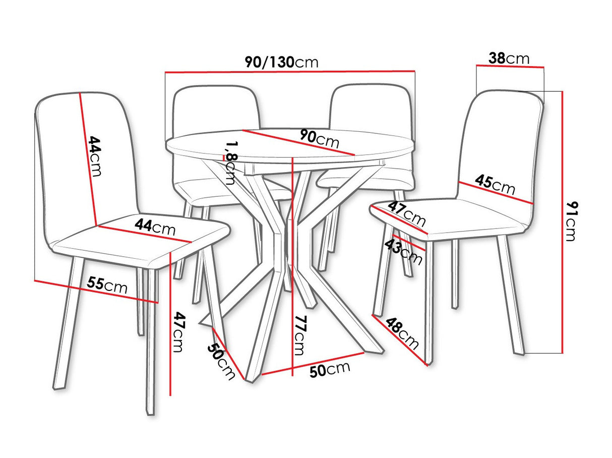 Étkezőgarnitúra Zestaw DIONE M + 4 x LUKE, Fa színe: Fehér + Fekete, Kárpit: Amor Velvet 4302