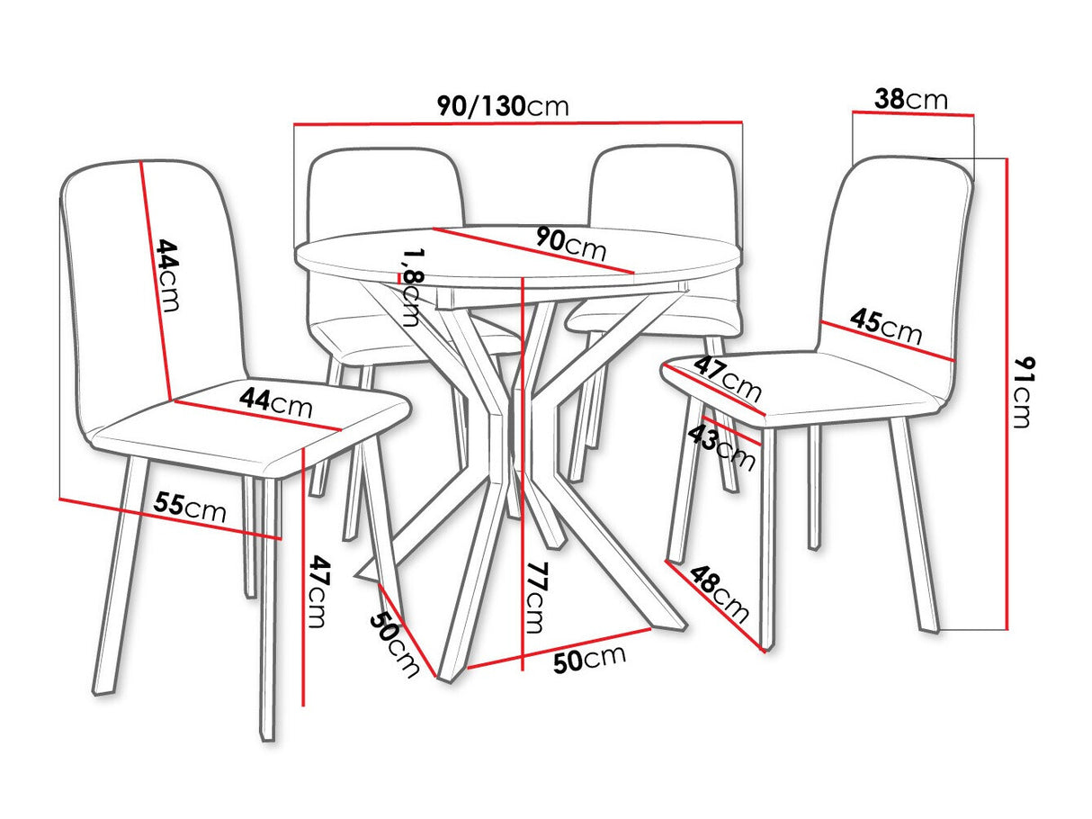 Étkezőgarnitúra Zestaw DIONE M + 4 x LUKE, Fa színe: Fehér + Fekete, Kárpit: Amor Velvet 4311