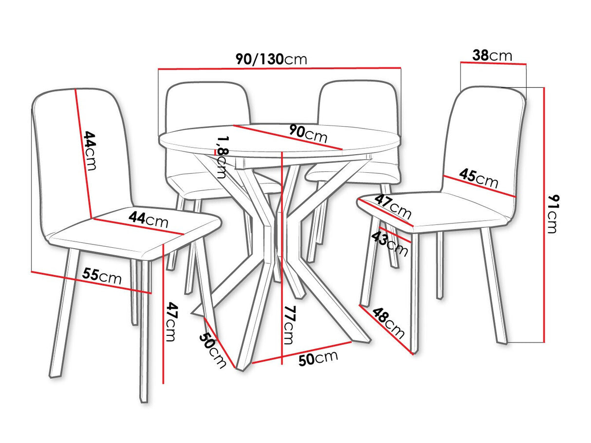 Étkezőgarnitúra Zestaw DIONE M + 4 x LUKE, Fa színe: Fehér + Fekete, Kárpit: Amor Velvet 4321