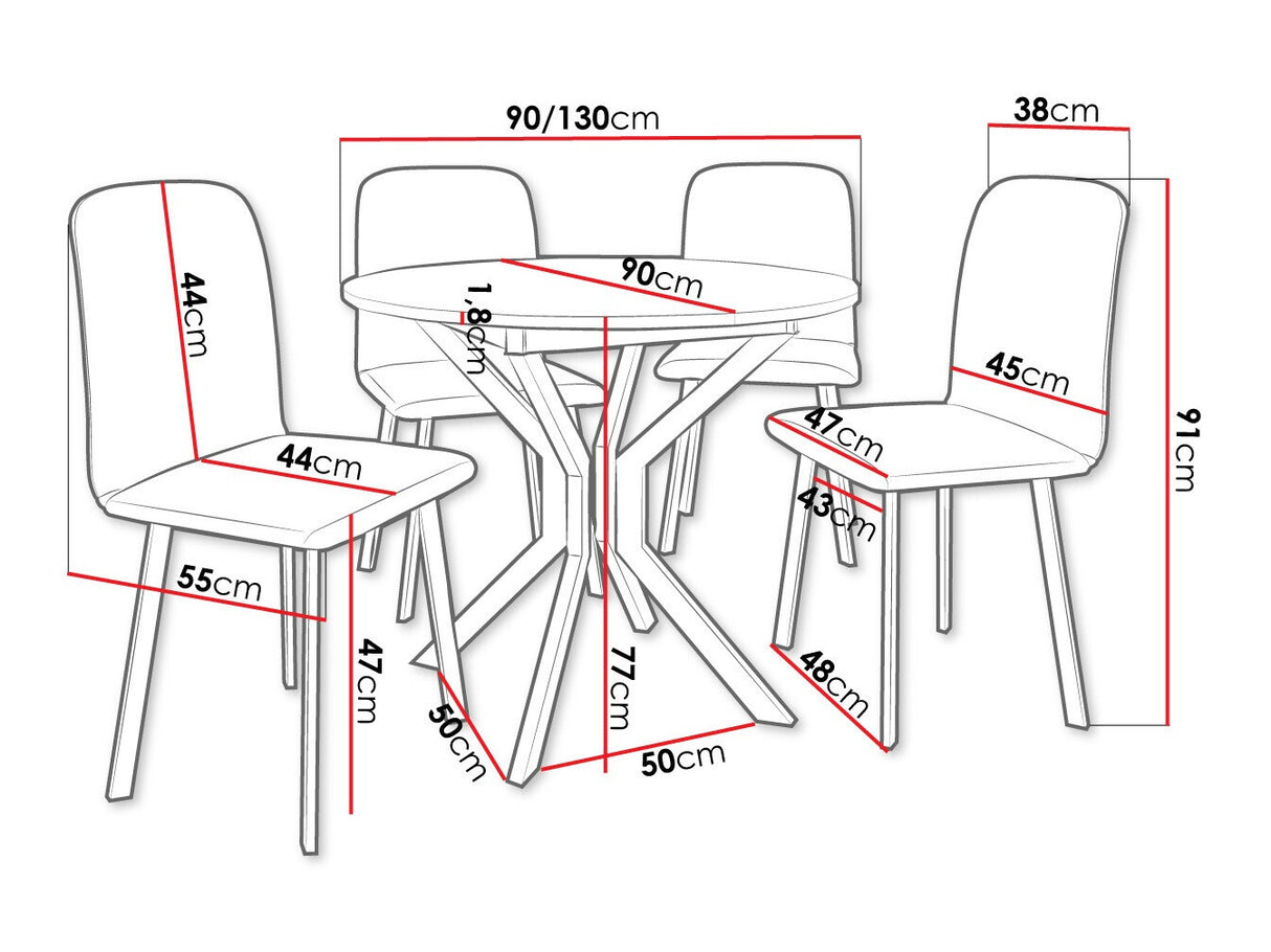 Étkezőgarnitúra Zestaw DIONE M + 4 x LUKE, Fa színe: Fehér + Fekete, Kárpit: Amor Velvet 4322