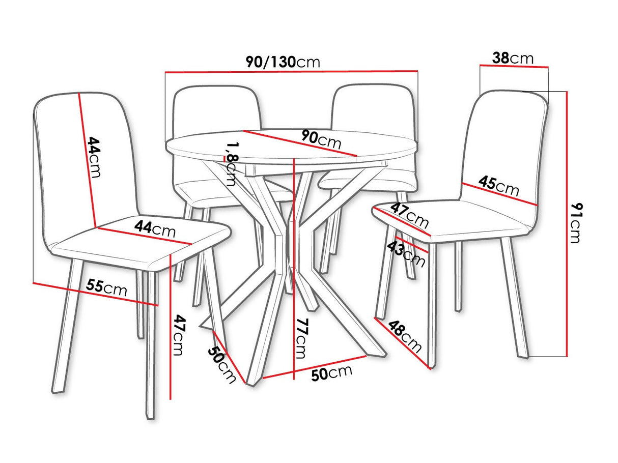 Étkezőgarnitúra Zestaw DIONE M + 4 x LUKE, Fa színe: Szürke márvány + Fekete, Kárpit: Amor Velvet 4302