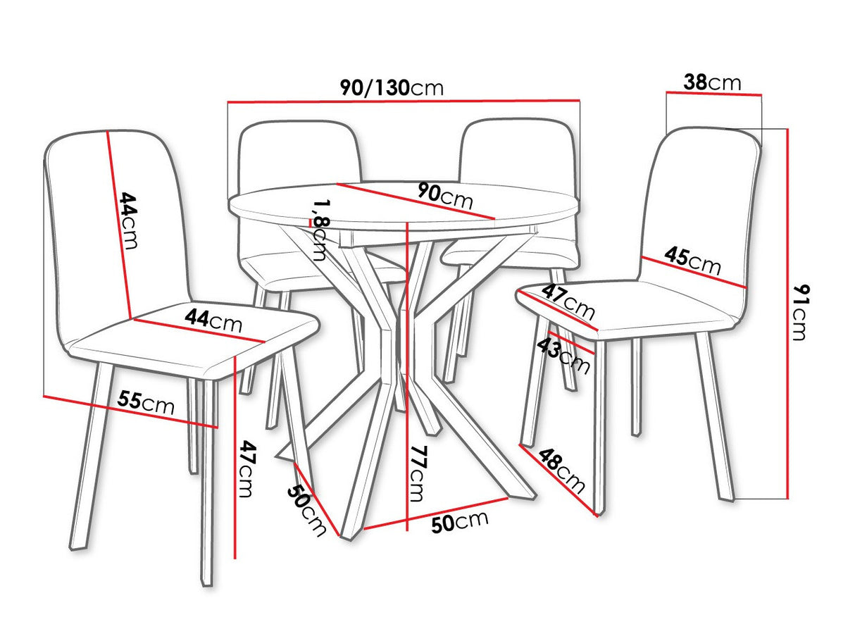 Étkezőgarnitúra Zestaw DIONE M + 4 x LUKE, Fa színe: Kézműves aranytölgy + Fekete, Kárpit: Amor Velvet 4302
