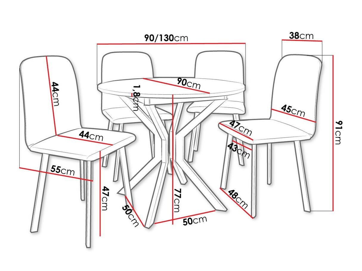 Étkezőgarnitúra Zestaw DIONE M + 4 x LUKE, Fa színe: Kézműves aranytölgy + Fekete, Kárpit: Amor Velvet 4311