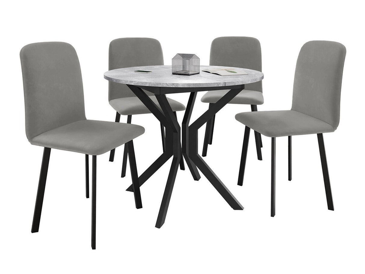 Étkezőgarnitúra Zestaw DIONE M + 4 x LUKE, Fa színe: Szürke márvány + Fekete, Kárpit: Amor Velvet 4318