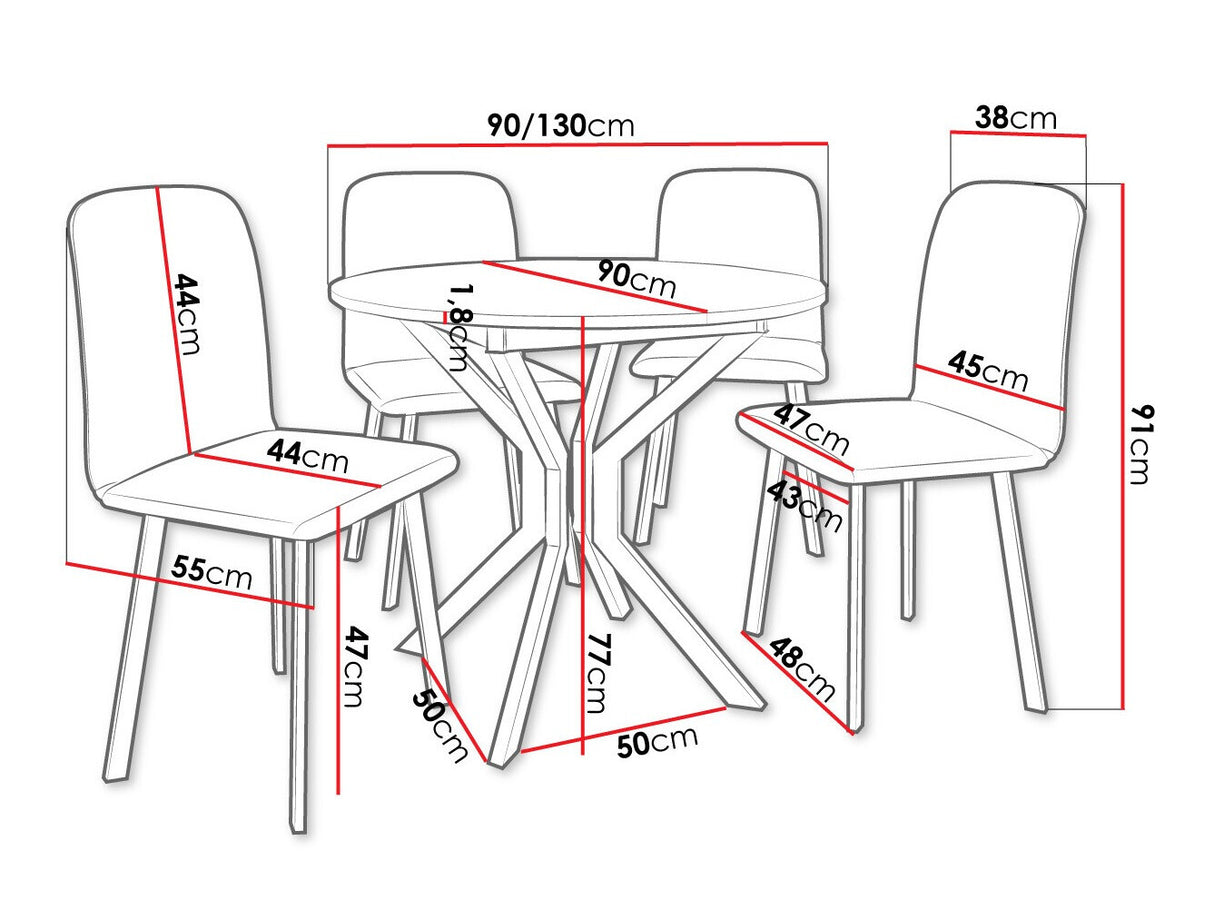 Étkezőgarnitúra Zestaw DIONE M + 4 x LUKE, Fa színe: Szürke márvány + Fekete, Kárpit: Amor Velvet 4318