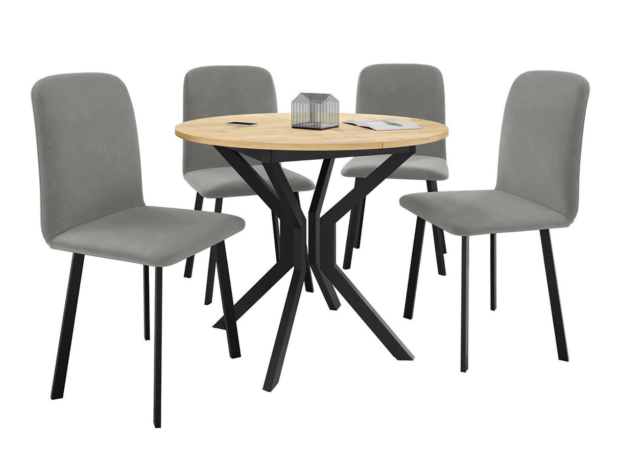 Étkezőgarnitúra Zestaw DIONE M + 4 x LUKE, Fa színe: Kézműves aranytölgy + Fekete, Kárpit: Amor Velvet 4318