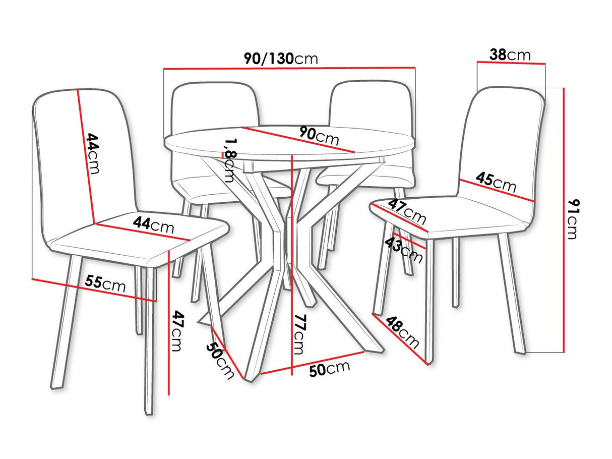 Étkezőgarnitúra Zestaw DIONE M + 4 x LUKE, Fa színe: Szürke márvány + Fekete, Kárpit: Amor Velvet 4321