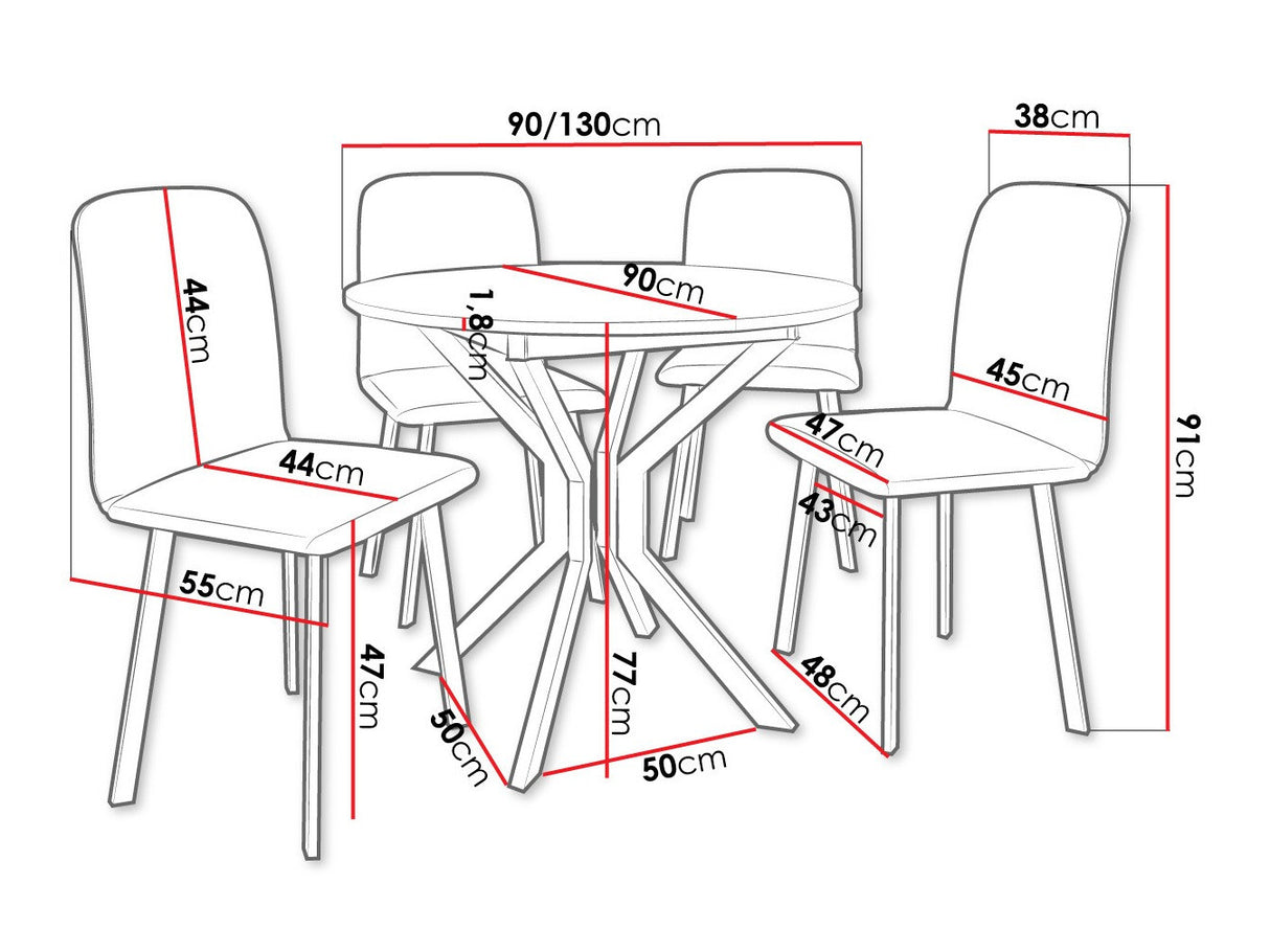 Étkezőgarnitúra Zestaw DIONE M + 4 x LUKE, Fa színe: Kézműves aranytölgy + Fekete, Kárpit: Amor Velvet 4321