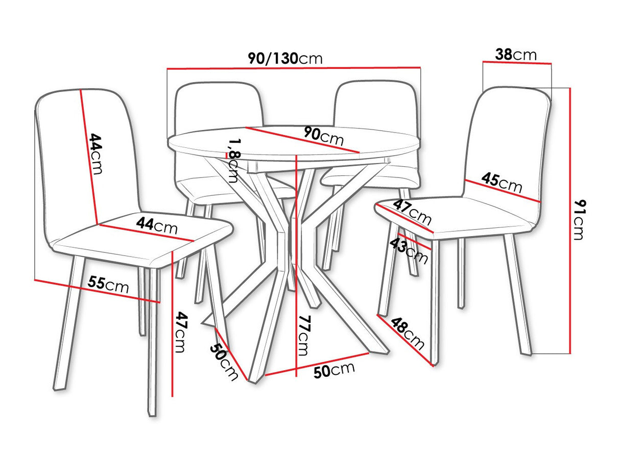 Étkezőgarnitúra Zestaw DIONE M + 4 x LUKE, Fa színe: Szürke márvány + Fekete, Kárpit: Amor Velvet 4322