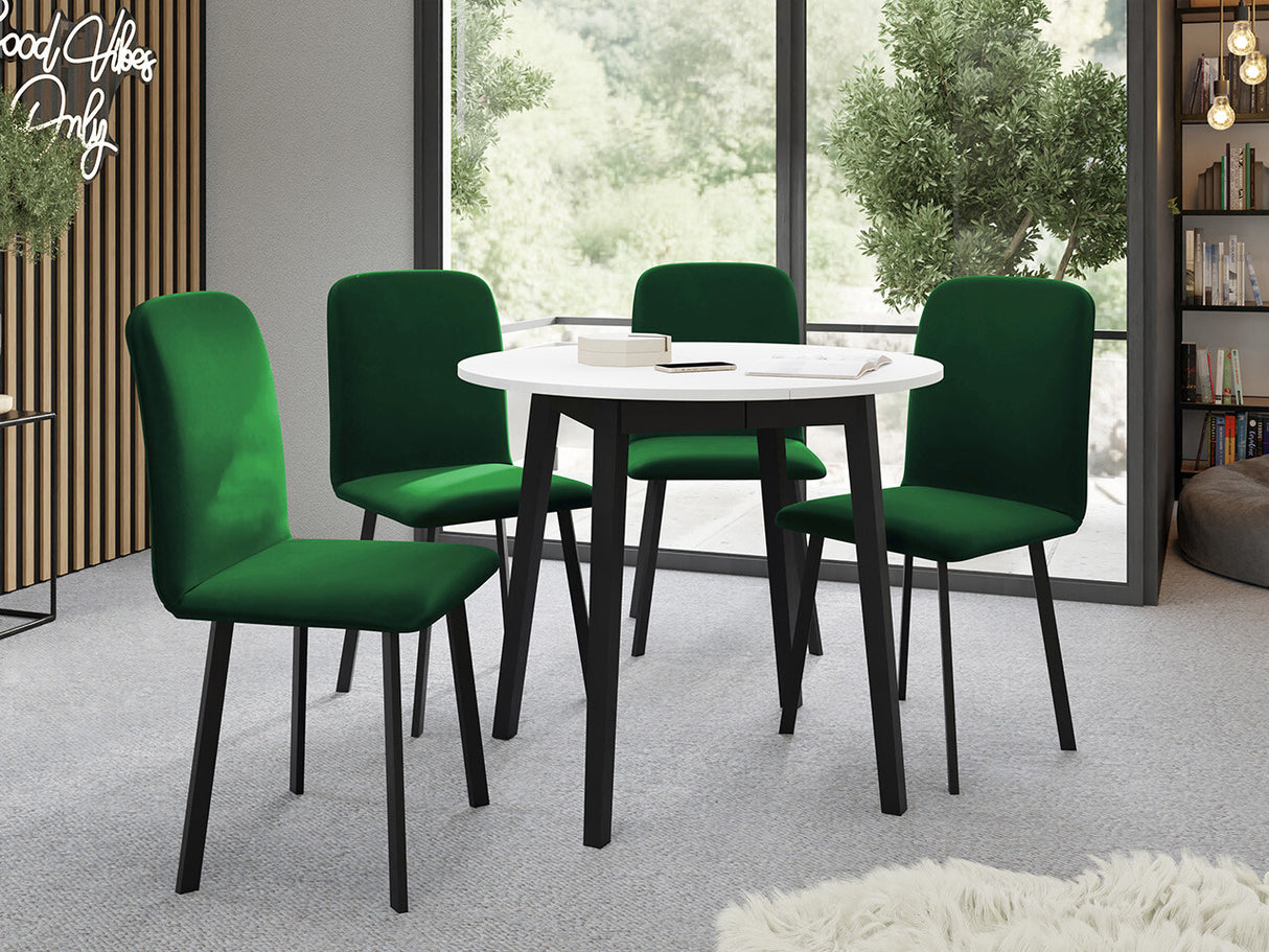 Étkezőgarnitúra Zestaw DIONE S + 4 x LUKE, Fa színe: Fehér + Fekete, Kárpit: Amor Velvet 4311