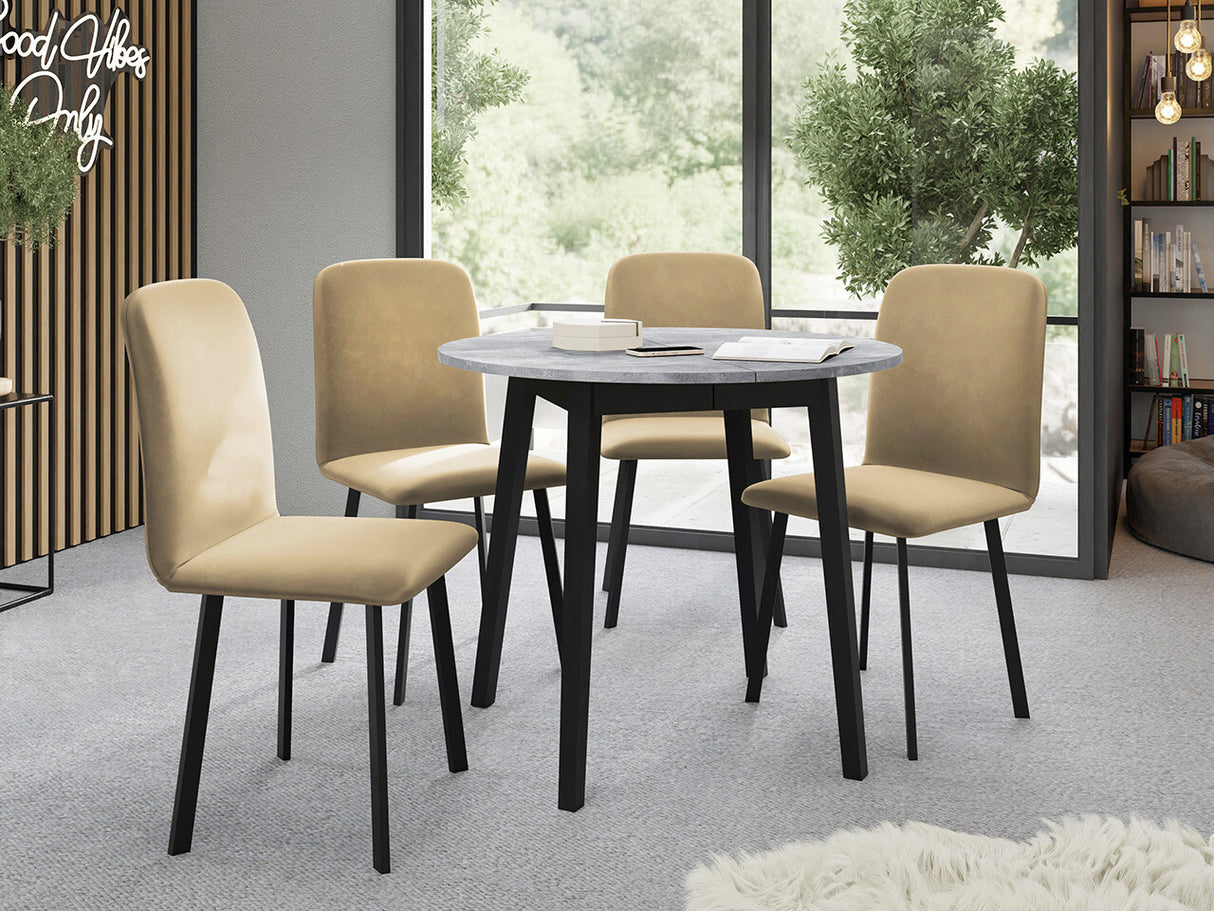 Étkezőgarnitúra Zestaw DIONE S + 4 x LUKE, Fa színe: Szürke márvány + Fekete, Kárpit: Amor Velvet 4302