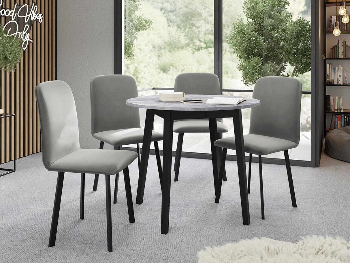 Étkezőgarnitúra Zestaw DIONE S + 4 x LUKE, Fa színe: Szürke márvány + Fekete, Kárpit: Amor Velvet 4318