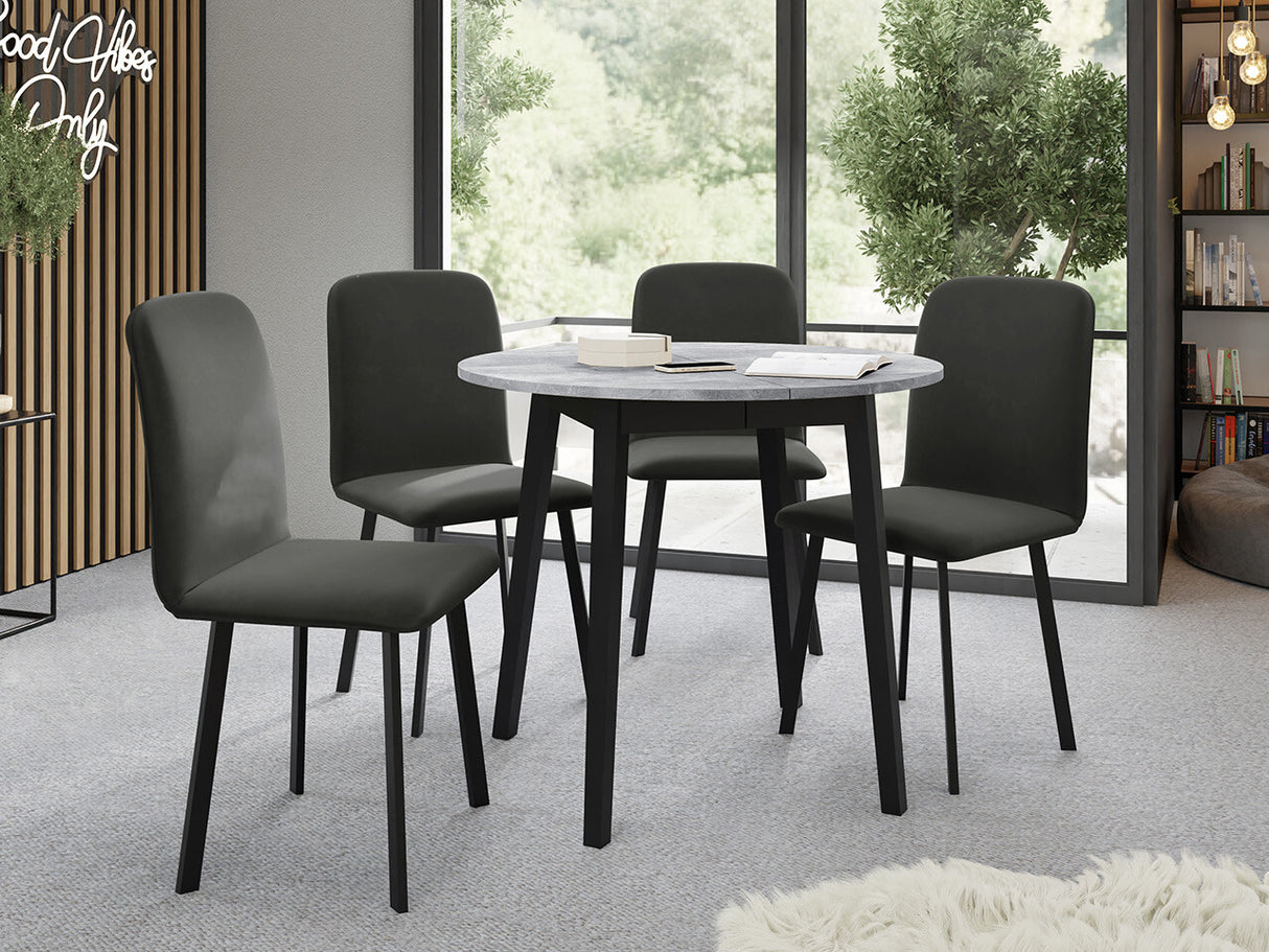 Étkezőgarnitúra Zestaw DIONE S + 4 x LUKE, Fa színe: Szürke márvány + Fekete, Kárpit: Amor Velvet 4321