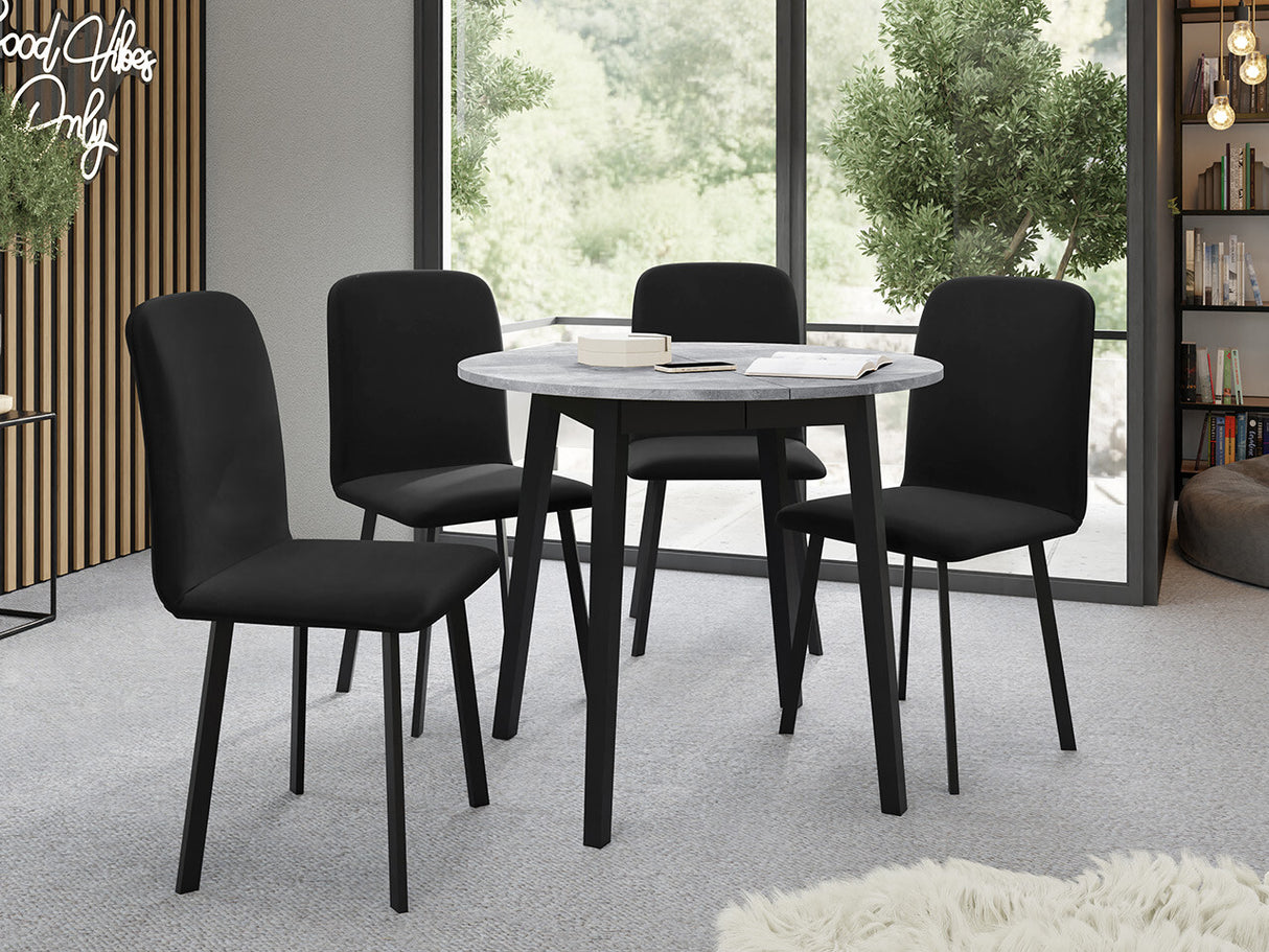Étkezőgarnitúra Zestaw DIONE S + 4 x LUKE, Fa színe: Szürke márvány + Fekete, Kárpit: Amor Velvet 4322
