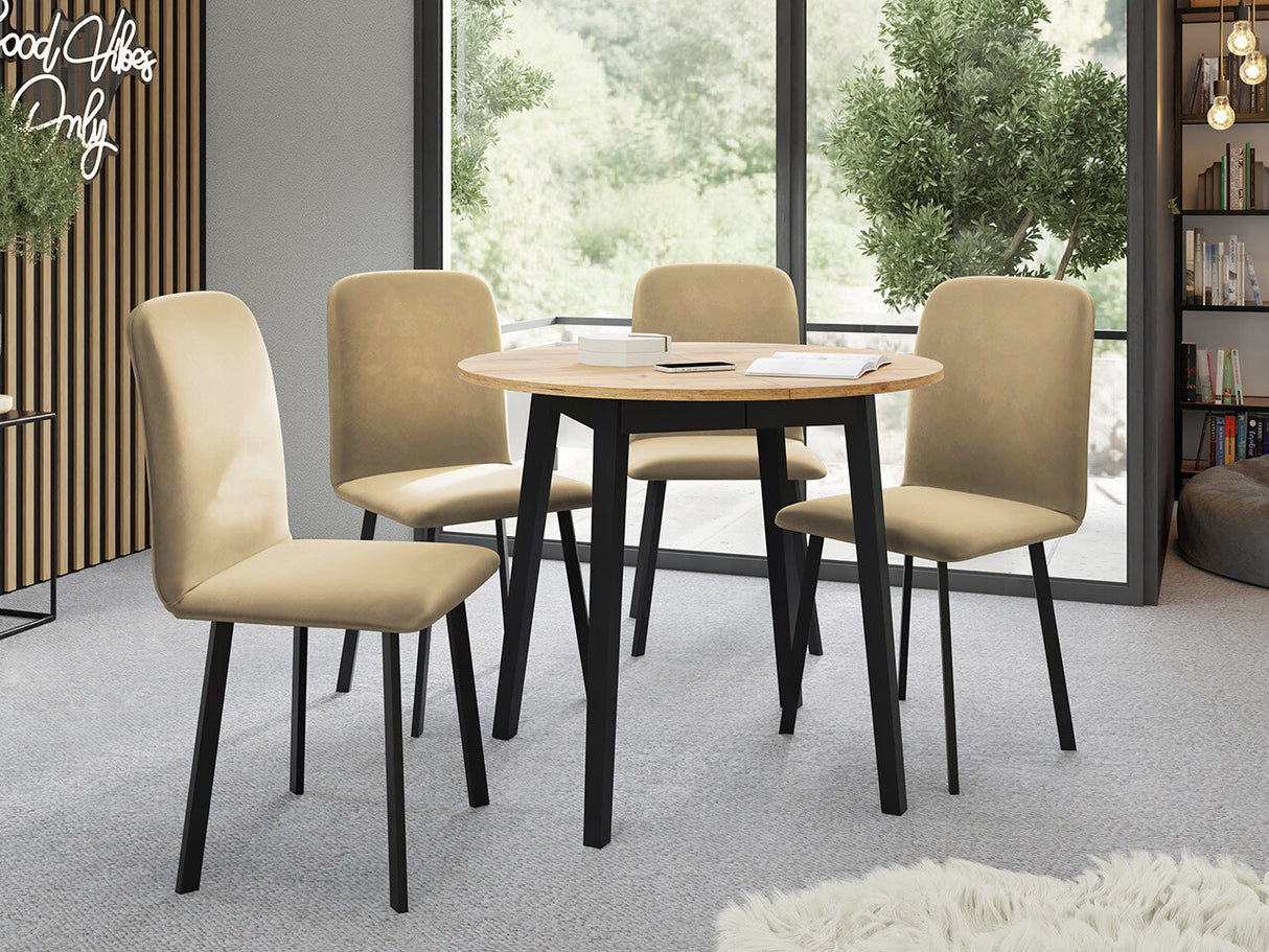 Étkezőgarnitúra Zestaw DIONE S + 4 x LUKE, Fa színe: Kézműves aranytölgy + Fekete, Kárpit: Amor Velvet 4302