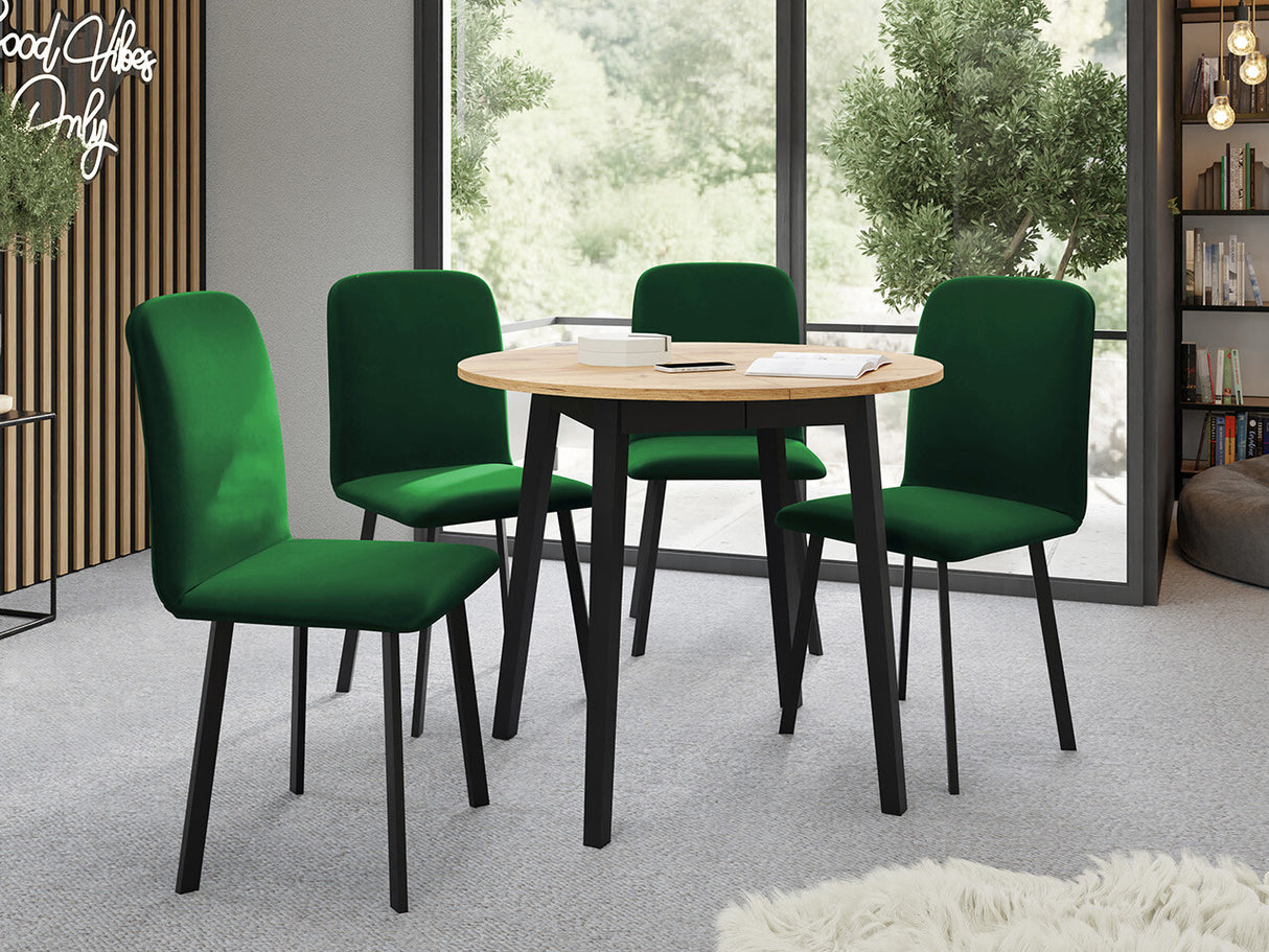 Étkezőgarnitúra Zestaw DIONE S + 4 x LUKE, Fa színe: Kézműves aranytölgy + Fekete, Kárpit: Amor Velvet 4311