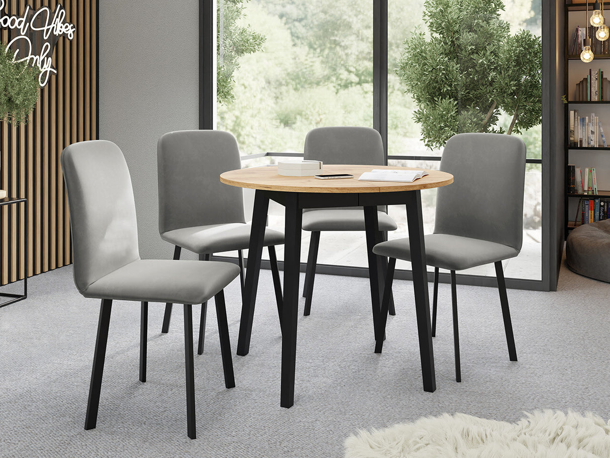 Étkezőgarnitúra Zestaw DIONE S + 4 x LUKE, Fa színe: Kézműves aranytölgy + Fekete, Kárpit: Amor Velvet 4318