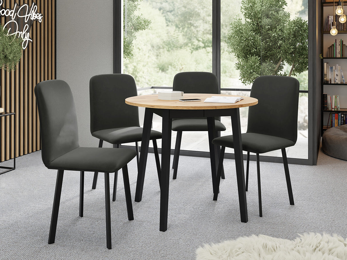 Étkezőgarnitúra Zestaw DIONE S + 4 x LUKE, Fa színe: Kézműves aranytölgy + Fekete, Kárpit: Amor Velvet 4321