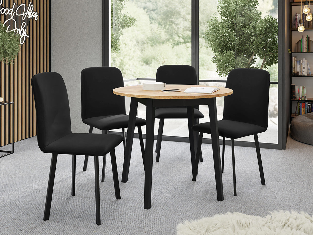 Étkezőgarnitúra Zestaw DIONE S + 4 x LUKE, Fa színe: Kézműves aranytölgy + Fekete, Kárpit: Amor Velvet 4322