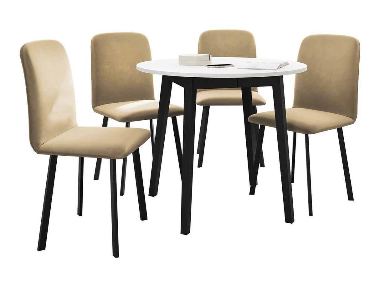 Étkezőgarnitúra Zestaw DIONE S + 4 x LUKE, Fa színe: Fehér + Fekete, Kárpit: Amor Velvet 4302