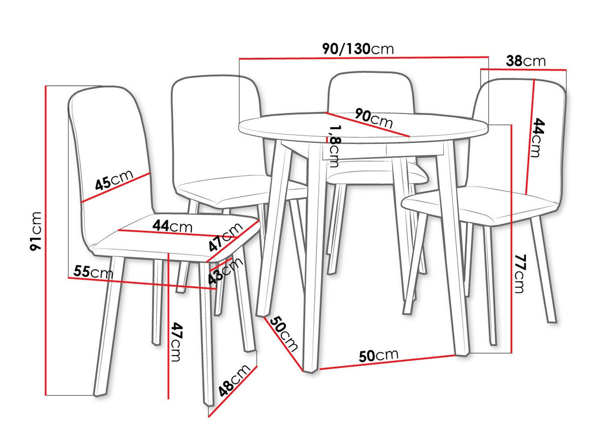 Étkezőgarnitúra Zestaw DIONE S + 4 x LUKE, Fa színe: Fehér + Fekete, Kárpit: Amor Velvet 4311