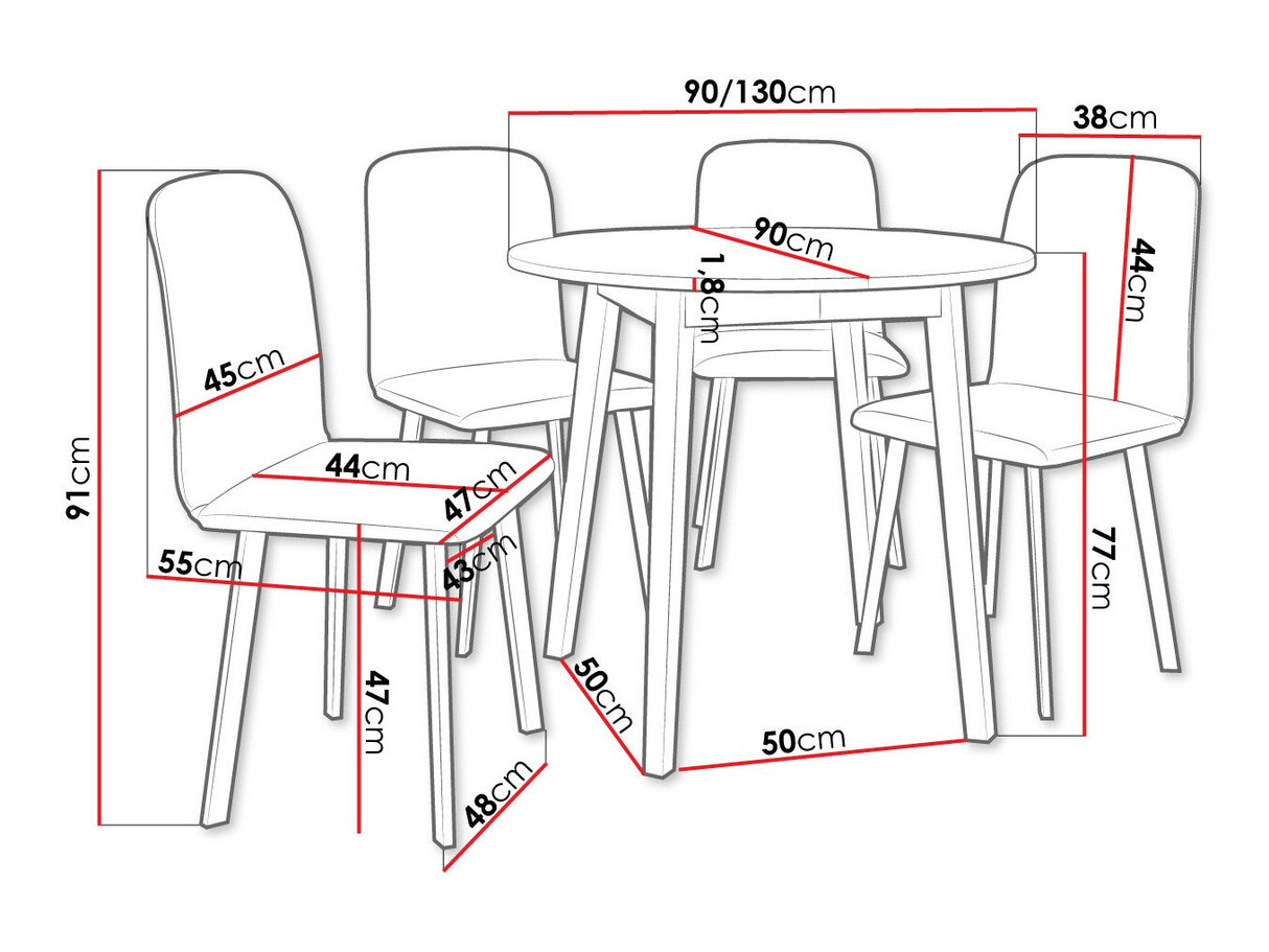 Étkezőgarnitúra Zestaw DIONE S + 4 x LUKE, Fa színe: Fehér + Fekete, Kárpit: Amor Velvet 4322