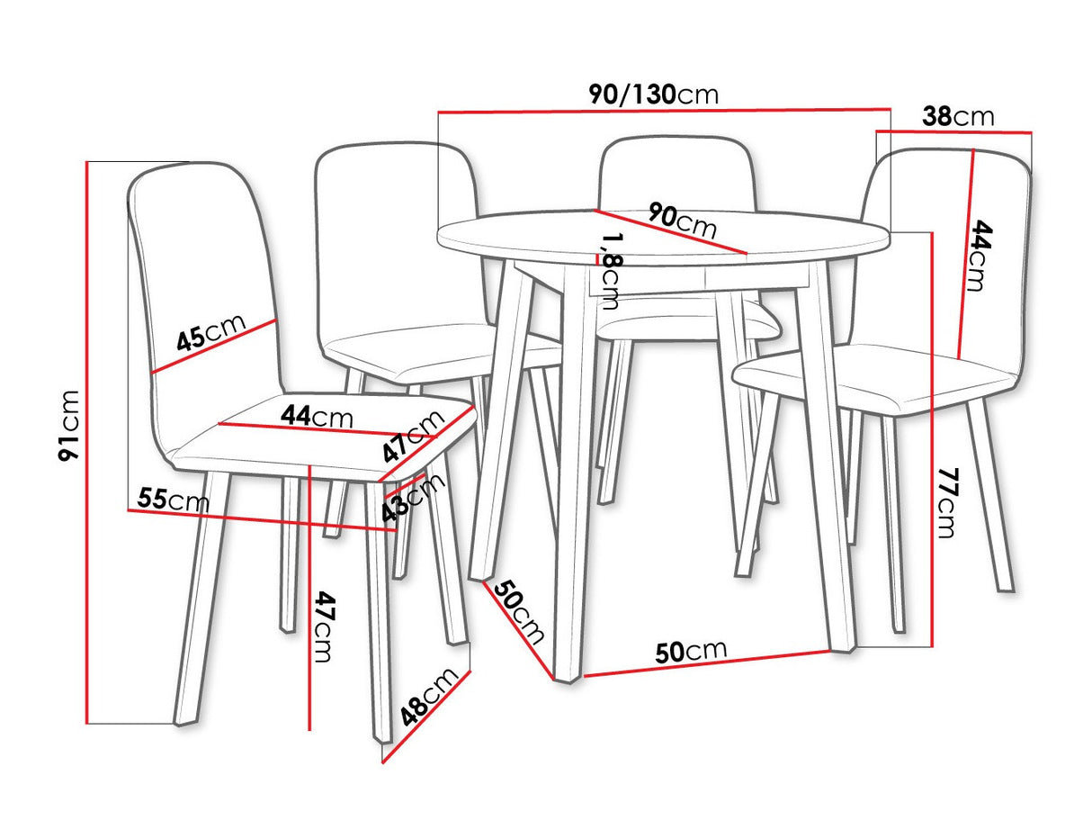 Étkezőgarnitúra Zestaw DIONE S + 4 x LUKE, Fa színe: Szürke márvány + Fekete, Kárpit: Amor Velvet 4311