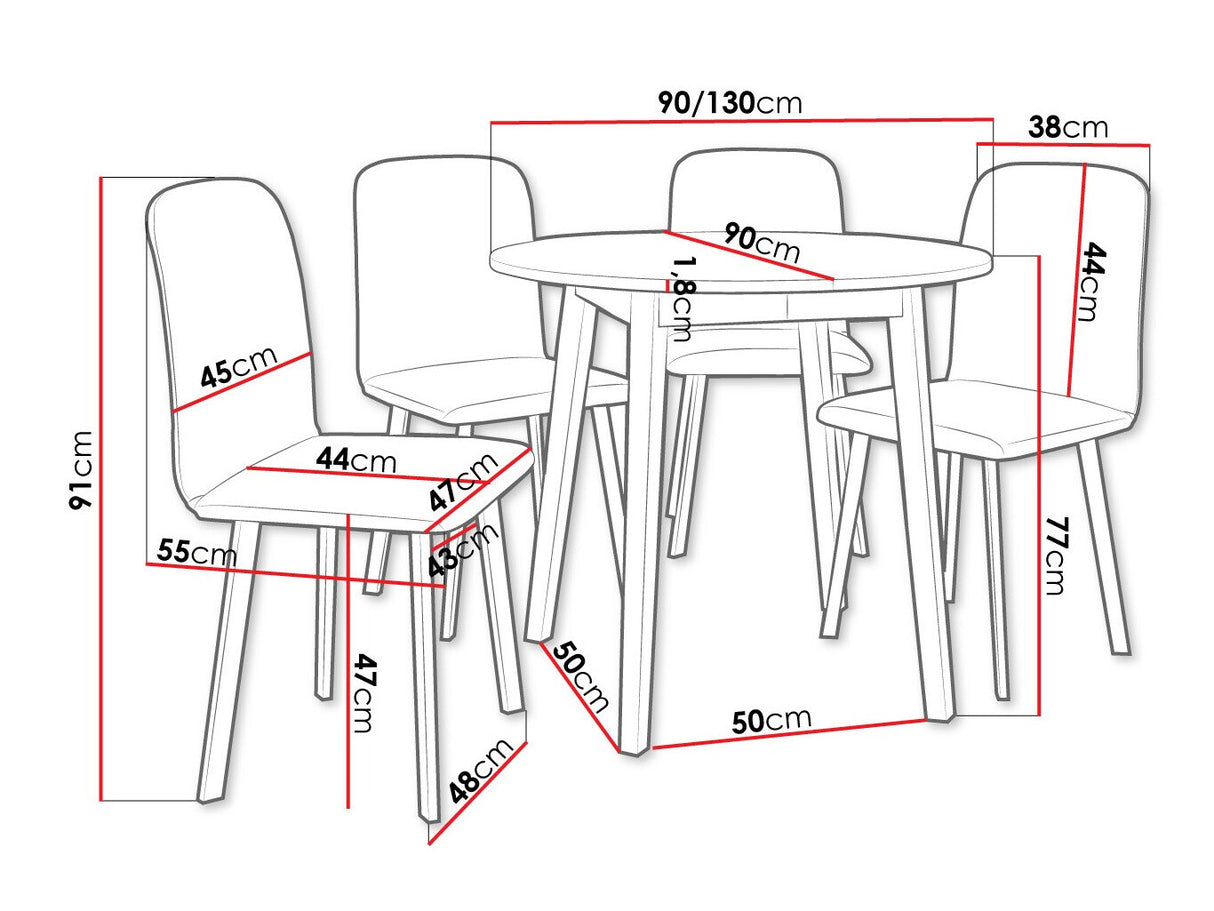 Étkezőgarnitúra Zestaw DIONE S + 4 x LUKE, Fa színe: Szürke márvány + Fekete, Kárpit: Amor Velvet 4318