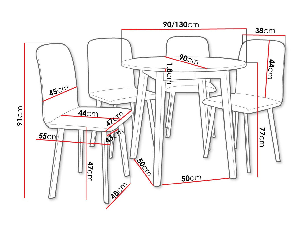Étkezőgarnitúra Zestaw DIONE S + 4 x LUKE, Fa színe: Szürke márvány + Fekete, Kárpit: Amor Velvet 4321