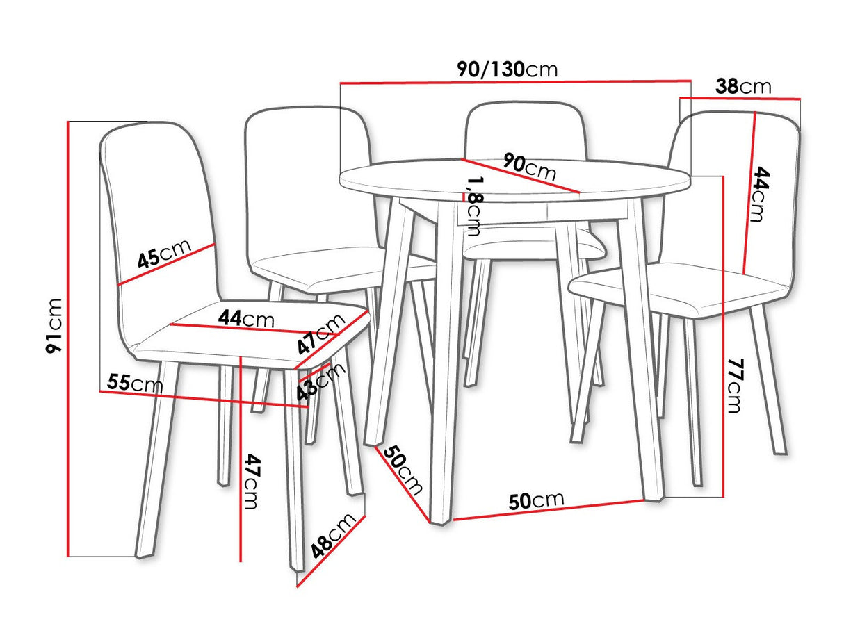 Étkezőgarnitúra Zestaw DIONE S + 4 x LUKE, Fa színe: Szürke márvány + Fekete, Kárpit: Amor Velvet 4322