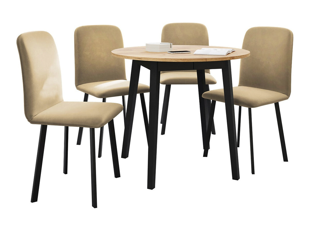 Étkezőgarnitúra Zestaw DIONE S + 4 x LUKE, Fa színe: Kézműves aranytölgy + Fekete, Kárpit: Amor Velvet 4302