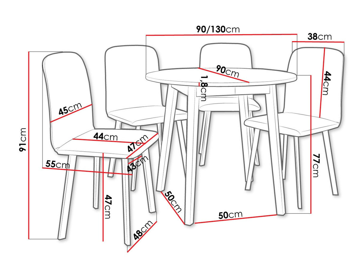 Étkezőgarnitúra Zestaw DIONE S + 4 x LUKE, Fa színe: Kézműves aranytölgy + Fekete, Kárpit: Amor Velvet 4311
