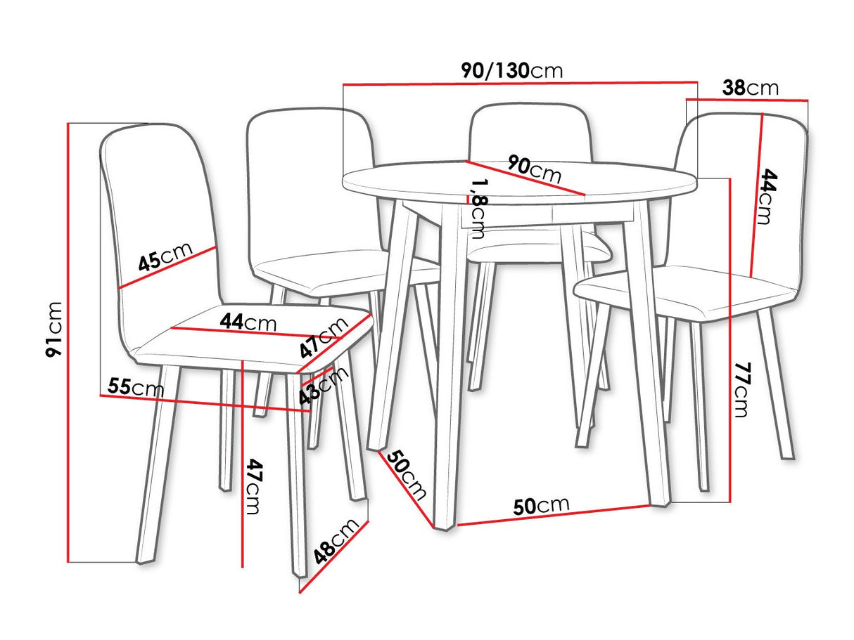Étkezőgarnitúra Zestaw DIONE S + 4 x LUKE, Fa színe: Kézműves aranytölgy + Fekete, Kárpit: Amor Velvet 4318
