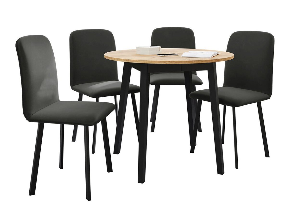 Étkezőgarnitúra Zestaw DIONE S + 4 x LUKE, Fa színe: Kézműves aranytölgy + Fekete, Kárpit: Amor Velvet 4321