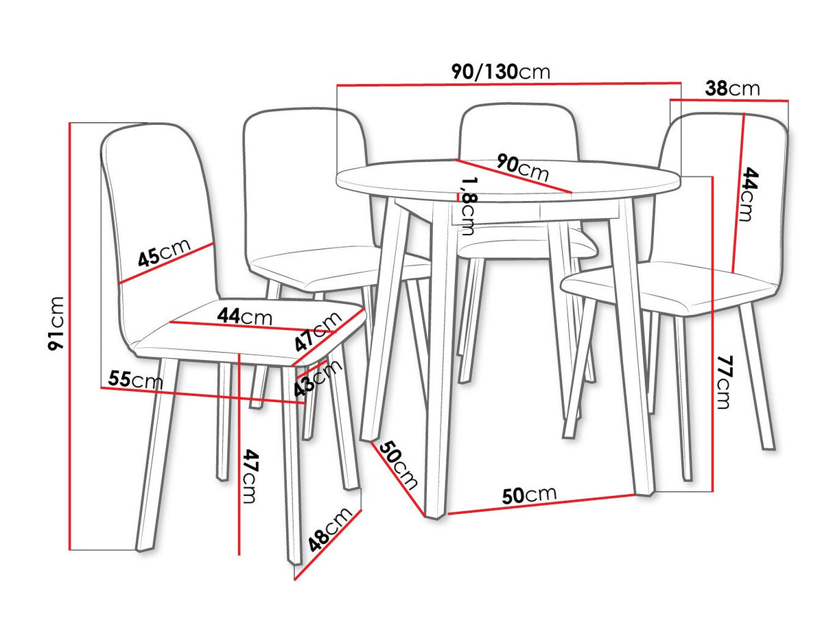 Étkezőgarnitúra Zestaw DIONE S + 4 x LUKE, Fa színe: Kézműves aranytölgy + Fekete, Kárpit: Amor Velvet 4322