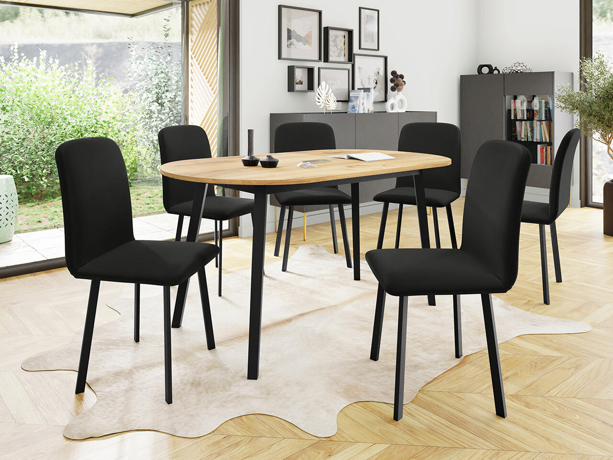 Étkezőgarnitúra Zestaw KLEBO S + 6 x LUKE, Fa színe: Kézműves aranytölgy + Fekete, Kárpit: Amor Velvet 4322