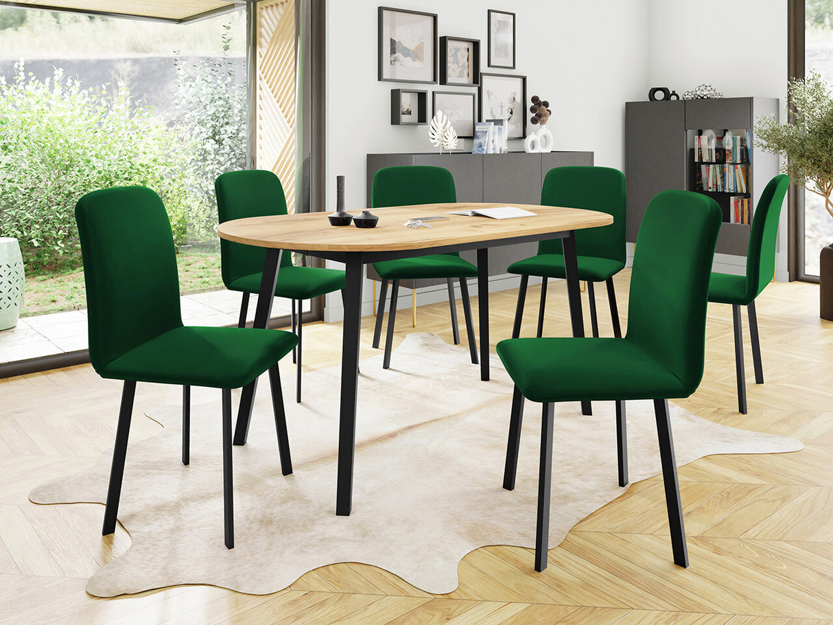 Étkezőgarnitúra Zestaw KLEBO S + 6 x LUKE, Fa színe: Kézműves aranytölgy + Fekete, Kárpit: Amor Velvet 4311