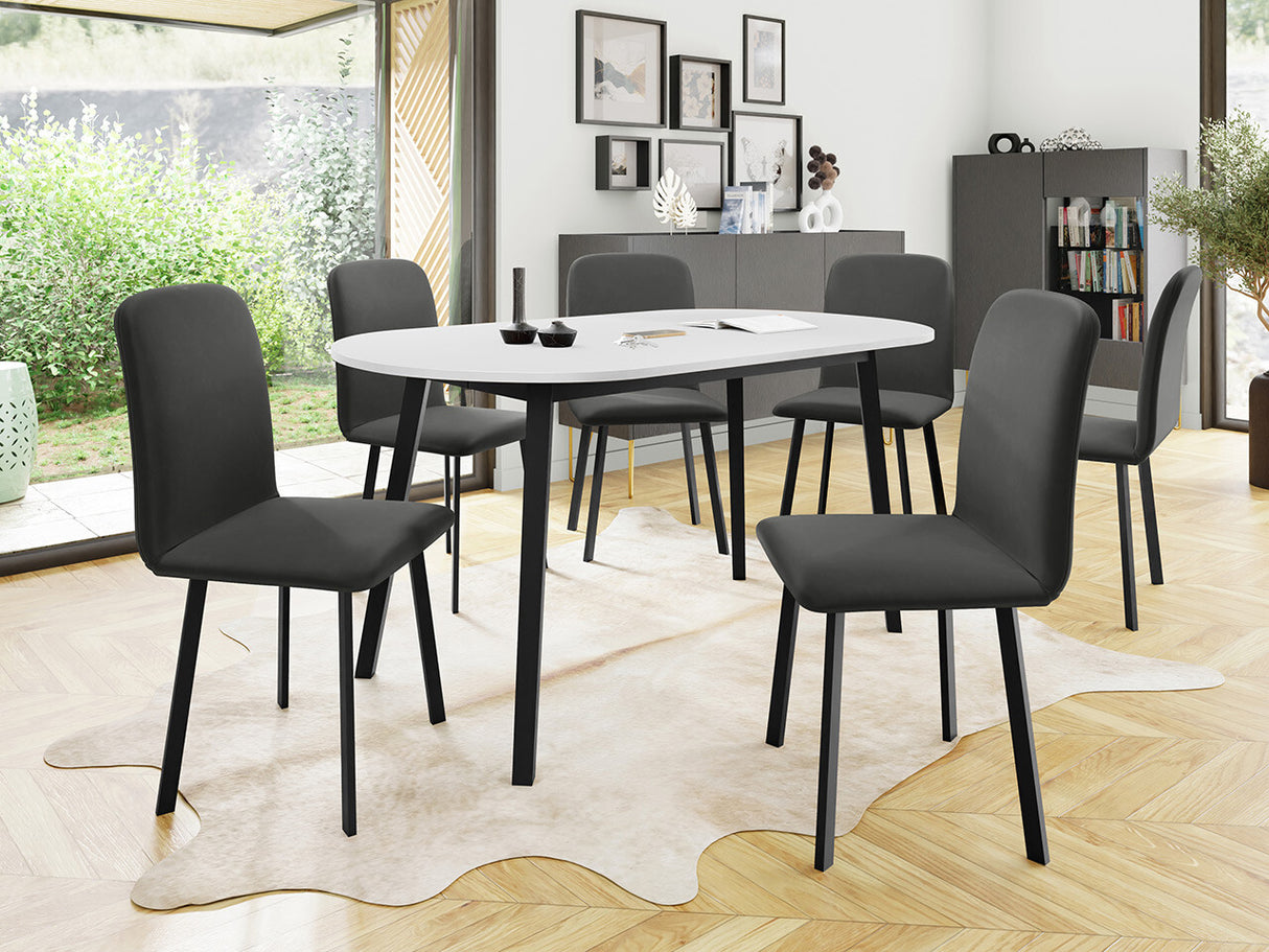 Étkezőgarnitúra Zestaw KLEBO S + 6 x LUKE, Fa színe: Fehér + Fekete, Kárpit: Amor Velvet 4321