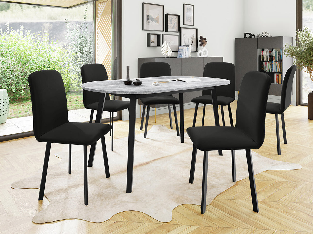 Étkezőgarnitúra Zestaw KLEBO S + 6 x LUKE, Fa színe: Szürke márvány + Fekete, Kárpit: Amor Velvet 4322