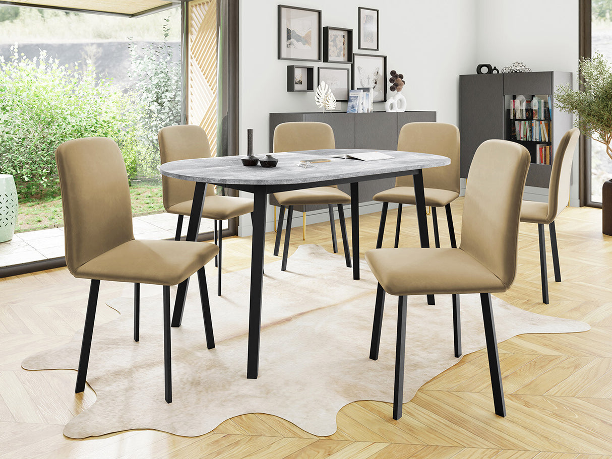 Étkezőgarnitúra Zestaw KLEBO S + 6 x LUKE, Fa színe: Szürke márvány + Fekete, Kárpit: Amor Velvet 4302