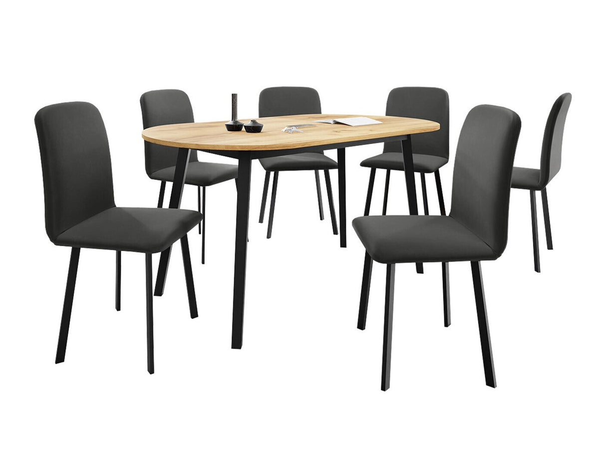 Étkezőgarnitúra Zestaw KLEBO S + 6 x LUKE, Fa színe: Kézműves aranytölgy + Fekete, Kárpit: Amor Velvet 4321