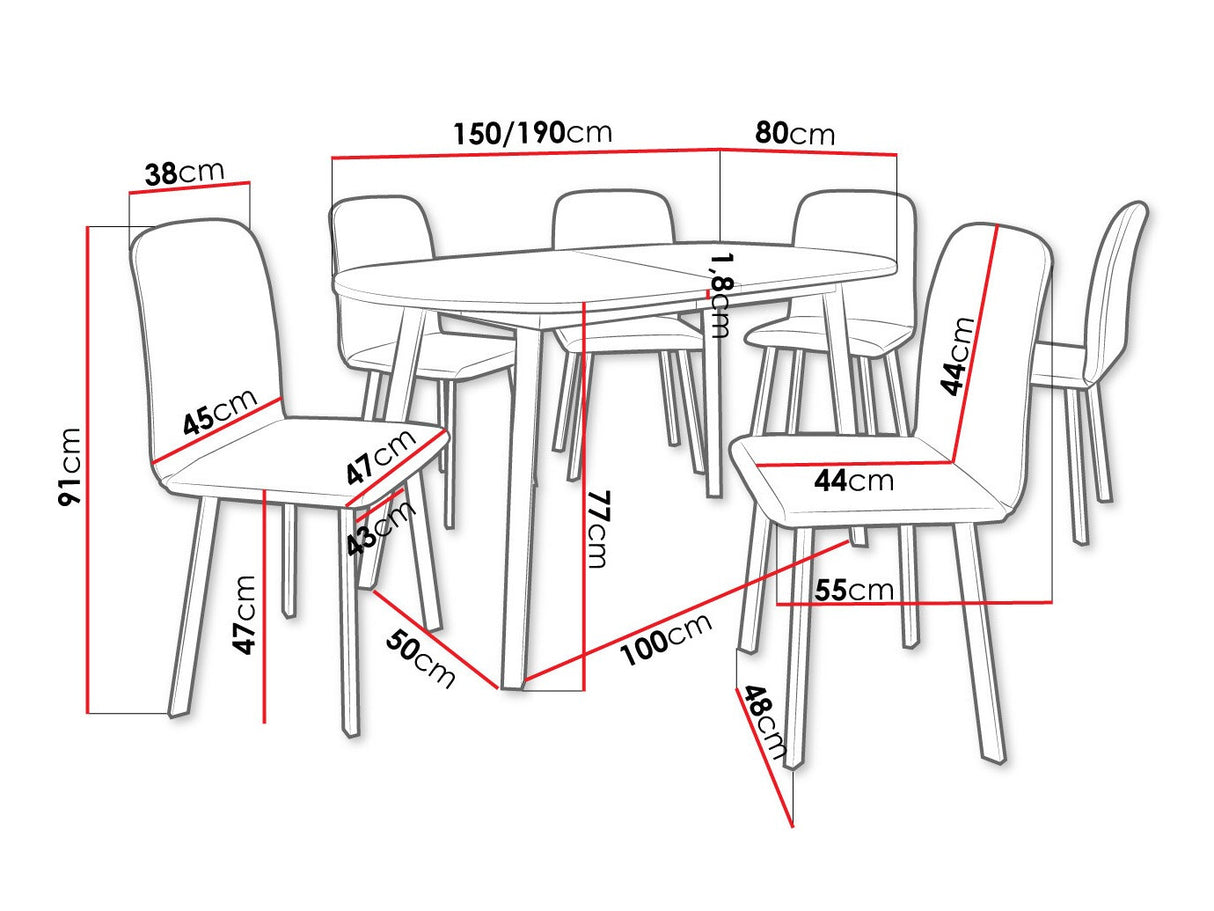 Étkezőgarnitúra Zestaw KLEBO S + 6 x LUKE, Fa színe: Kézműves aranytölgy + Fekete, Kárpit: Amor Velvet 4321