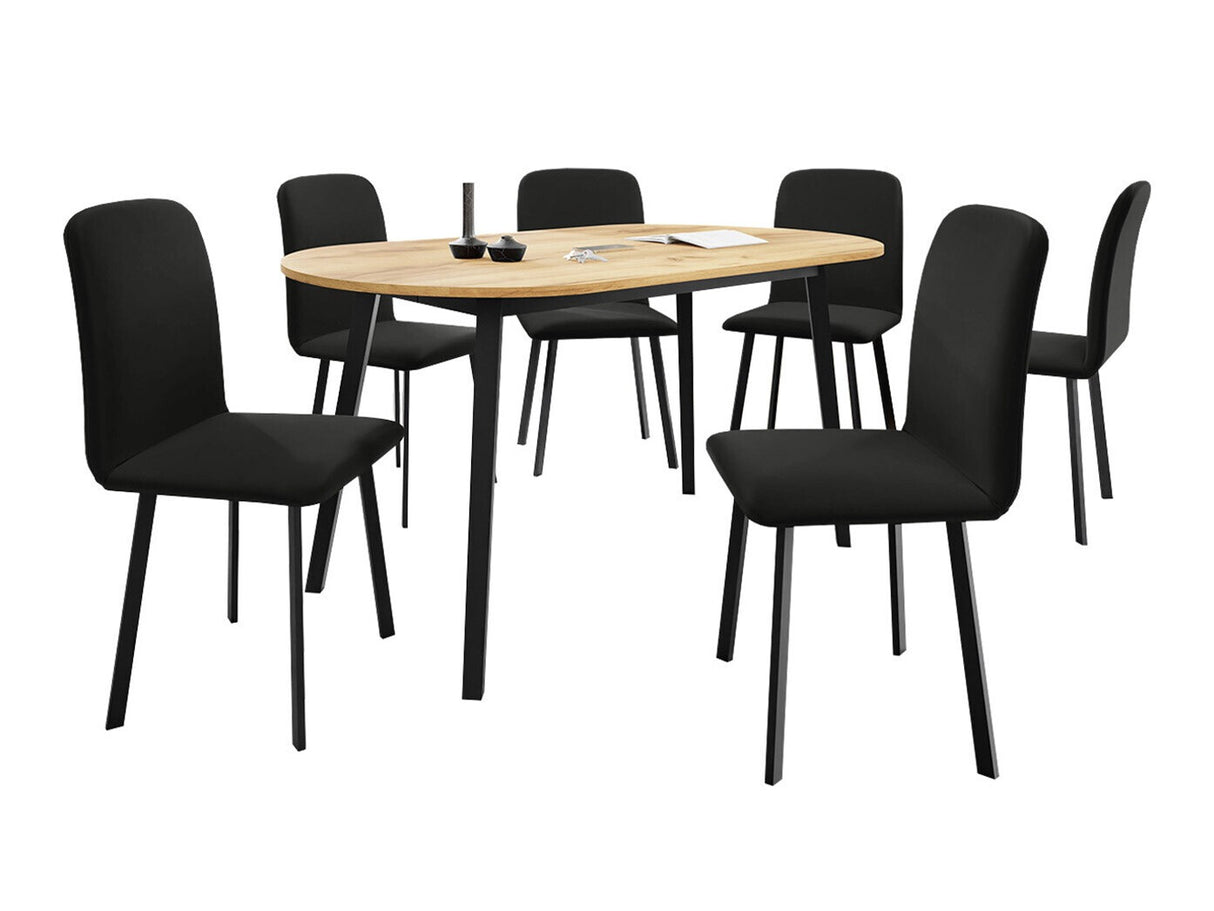 Étkezőgarnitúra Zestaw KLEBO S + 6 x LUKE, Fa színe: Kézműves aranytölgy + Fekete, Kárpit: Amor Velvet 4322