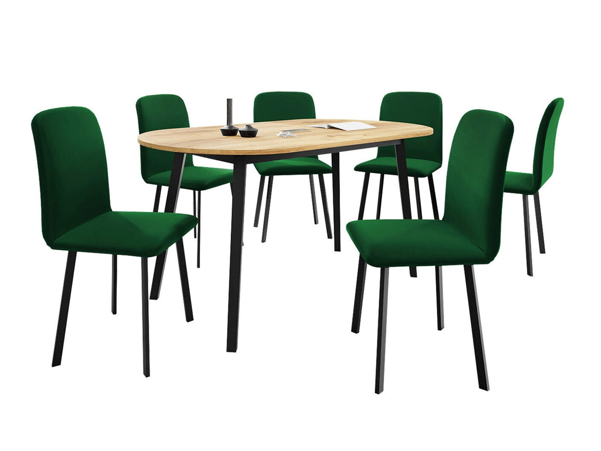 Étkezőgarnitúra Zestaw KLEBO S + 6 x LUKE, Fa színe: Kézműves aranytölgy + Fekete, Kárpit: Amor Velvet 4311