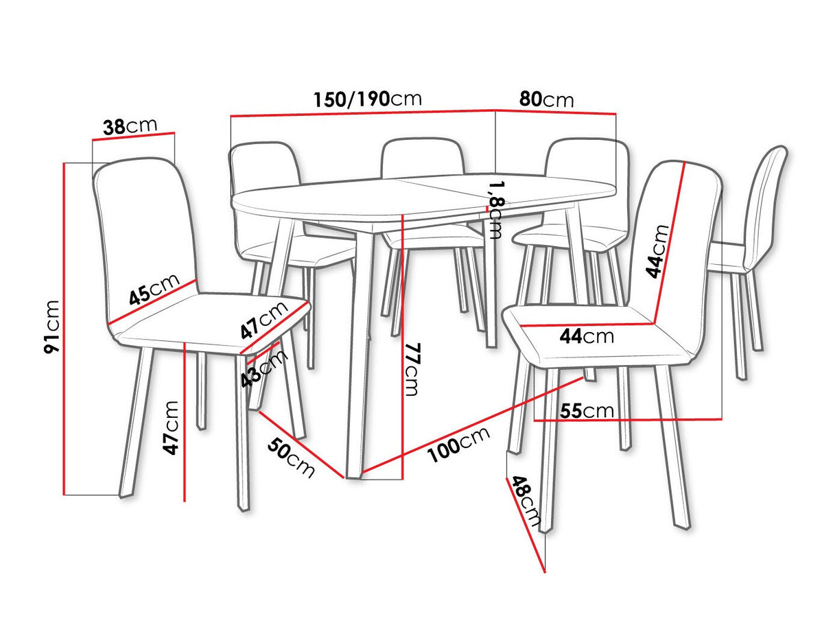 Étkezőgarnitúra Zestaw KLEBO S + 6 x LUKE, Fa színe: Kézműves aranytölgy + Fekete, Kárpit: Amor Velvet 4311