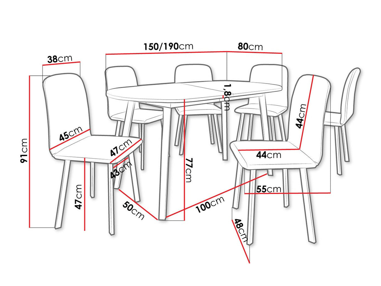 Étkezőgarnitúra Zestaw KLEBO S + 6 x LUKE, Fa színe: Kézműves aranytölgy + Fekete, Kárpit: Amor Velvet 4318